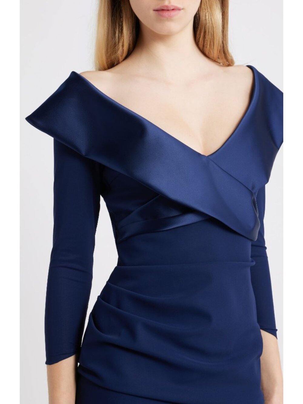 🆕CHIARA BONI Suli Ra Wrap Column Gown Dress 6 Navy Blue - Picture 4 of 12